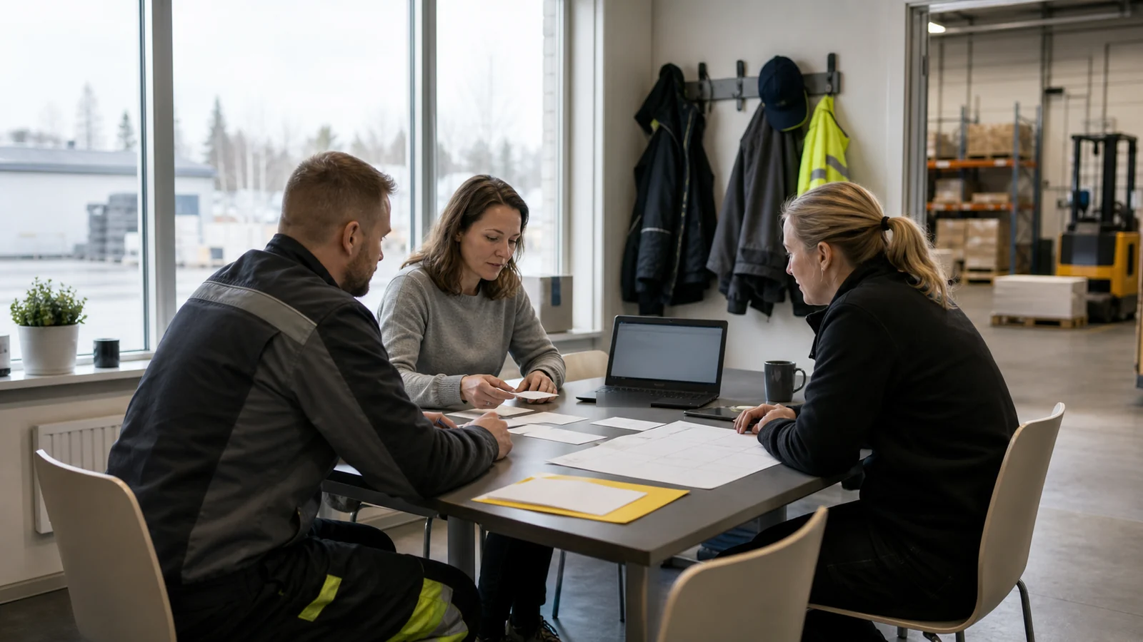 Rekrytoinnin vaatimuksia käydään läpi työpaikan neuvottelupöydässä