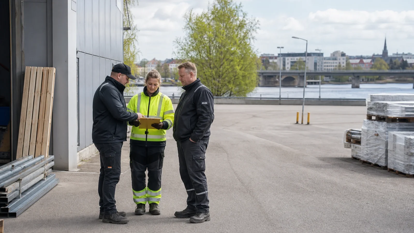 Työvuoroa sovitaan Joensuun jokirannan työpaikalla